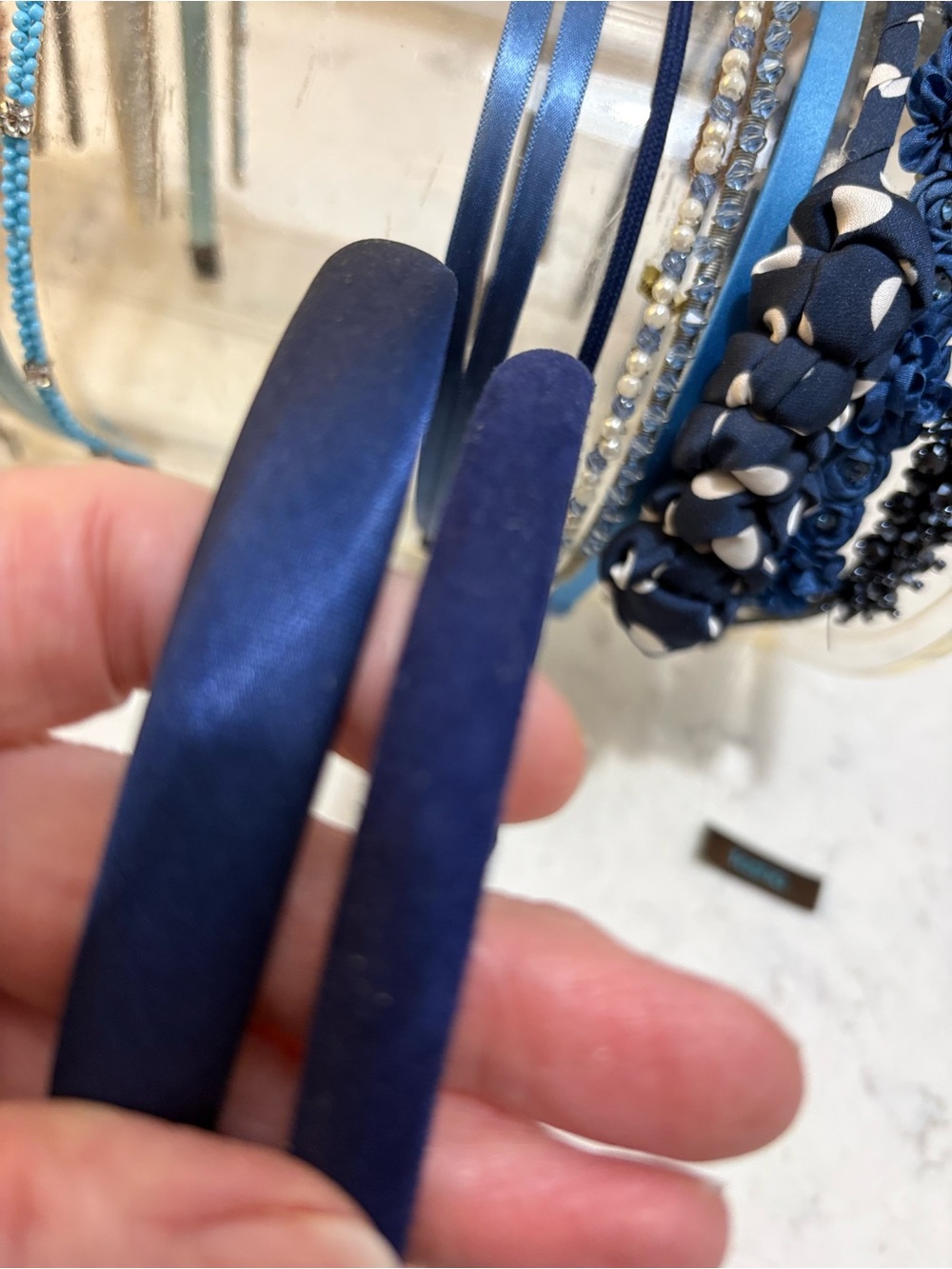 Navy Satin and Fabric Headband Set